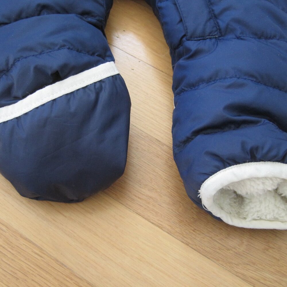 Eddie Bauer Navy Hooded Infant Snowsuit 6M Winter Bunting Down Insulation - Picture 4 of 9